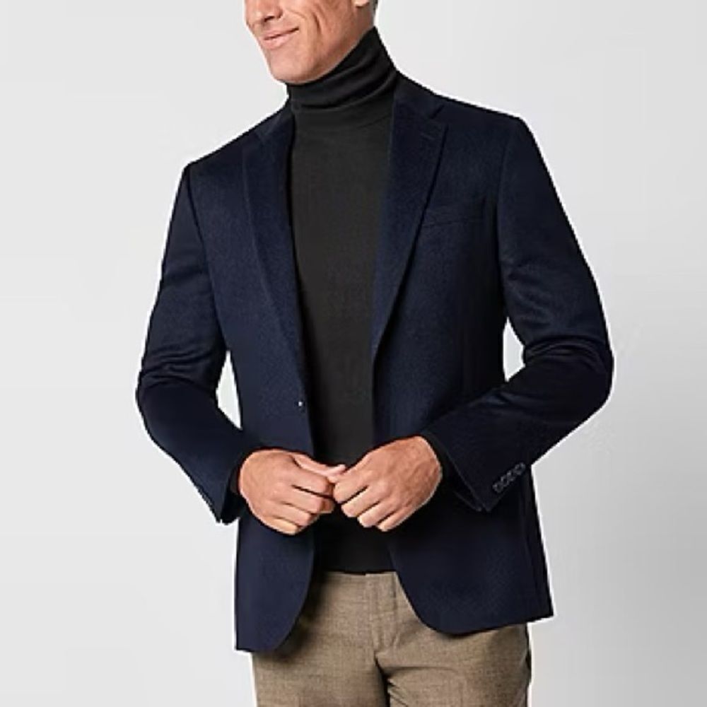 NWOT Stafford Camel Hair Blue Blazer Size 44R